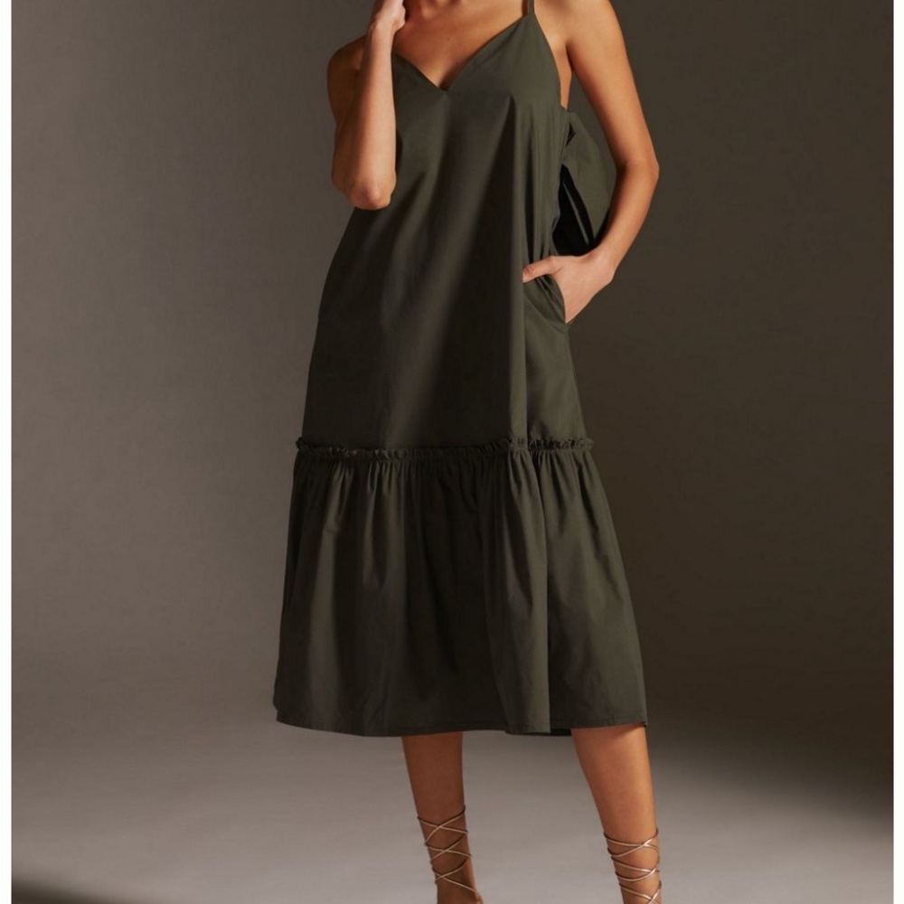 Anthropologie Chic Dark Green Midi Dress